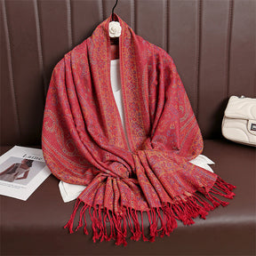 MY36 Hot selling Chinese style cashew jacquard tassel scarf