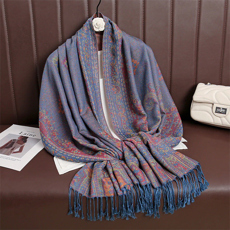 MY36 Hot selling Chinese style cashew jacquard tassel scarf