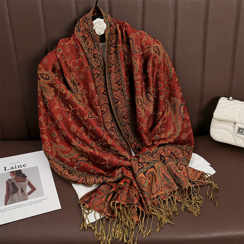 MY01 Cashmere Shawl Women's Scarf Cashew Jacquard