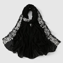 VE139  Stylish Butterfly Embroidered Chiffon Hijab
