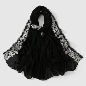 VE139  Stylish Butterfly Embroidered Chiffon Hijab