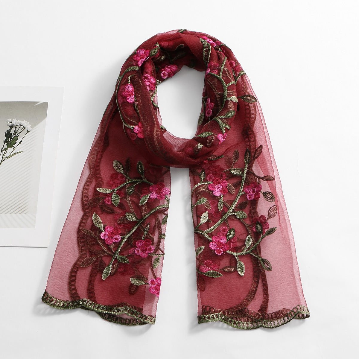 VE154  Nylon Embroidered Breathable Lightweight Hijab