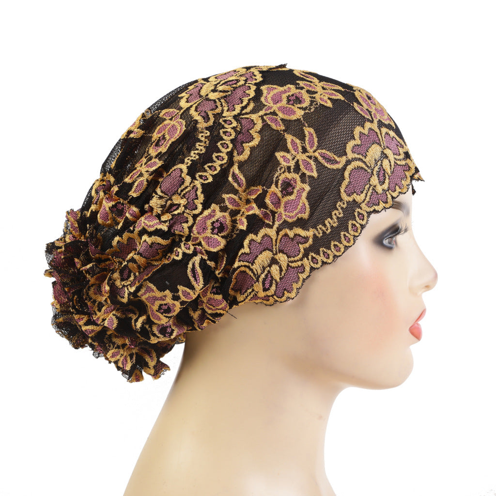 H311 lace Flower tudung topi serban
