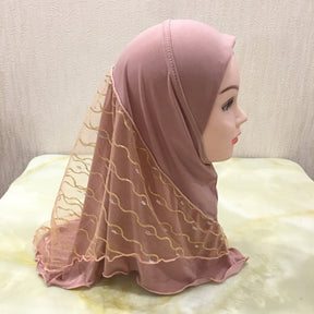 H084 2-7 years old Net yarn splicing plain instant hijab