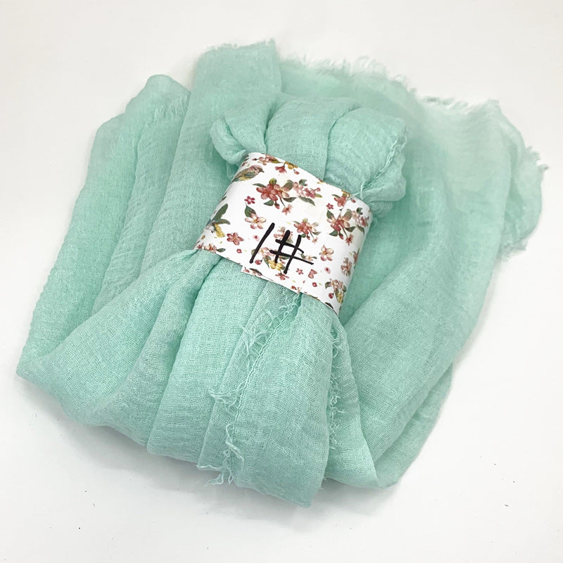 WJ01  Plain Seersucker Crinkle Fringe Edge Large Hijab