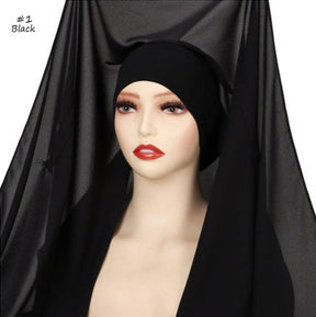YZ316  Plain Silky Thick Chiffon Hijab with Built-in Magnetic Buckle and Matching Undercap
