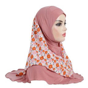 H326 Crystal linen splicing printed chiffon instant hijab