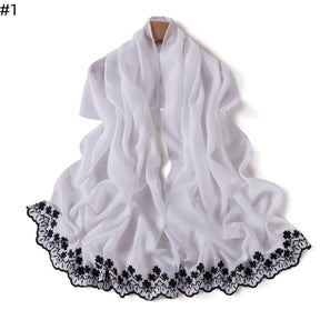 YZ339  Plain Embroidered Ends Shimmer Chiffon Hijab