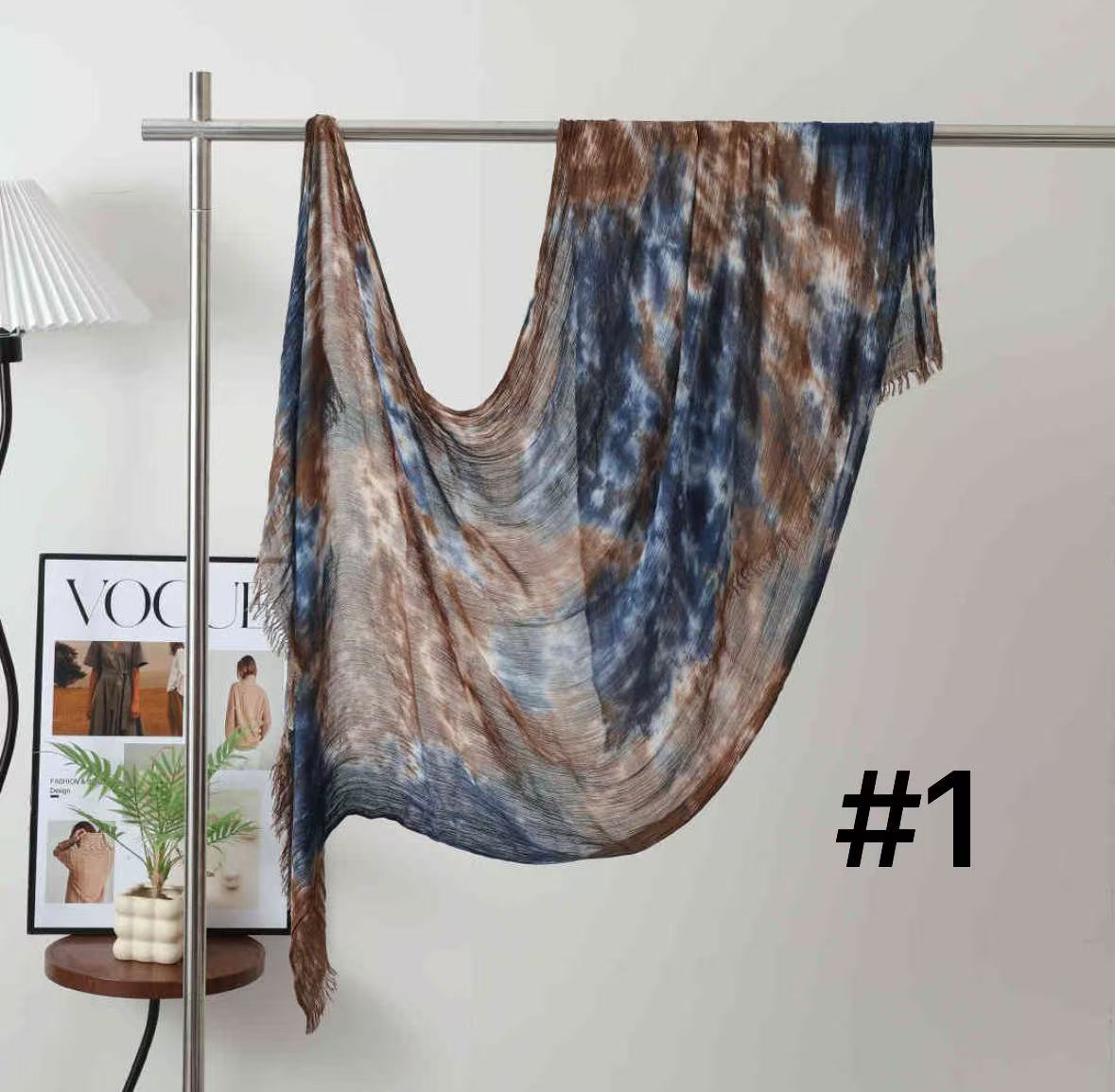 SS008  Modal Dreamy Tie-Dye Short Tassel Crinkle Hijab