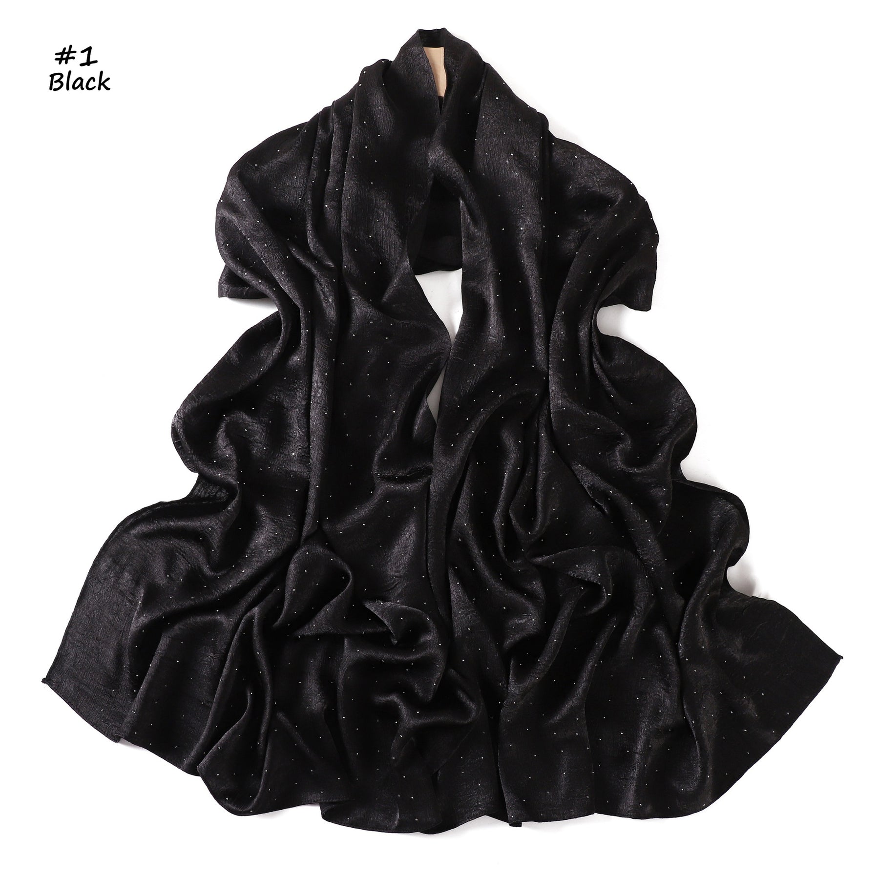 YZ325  Plain Hotfix Rhinestone Crinkled Satin Hijab