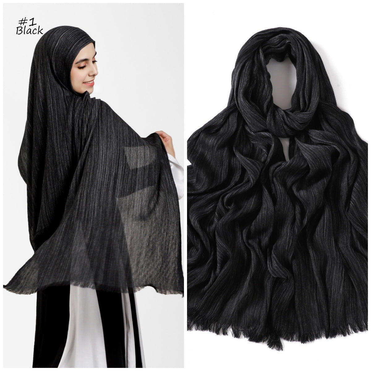YZ319  Plain Vertical Stripe Modal Crinkle Fringe Hijab