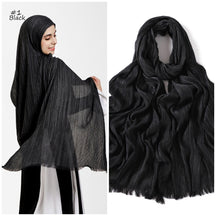 YZ319  Plain Vertical Stripe Modal Crinkle Fringe Hijab