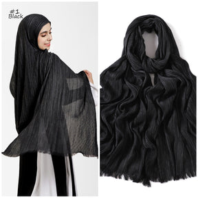 YZ319  Plain Vertical Stripe Modal Crinkle Fringe Hijab