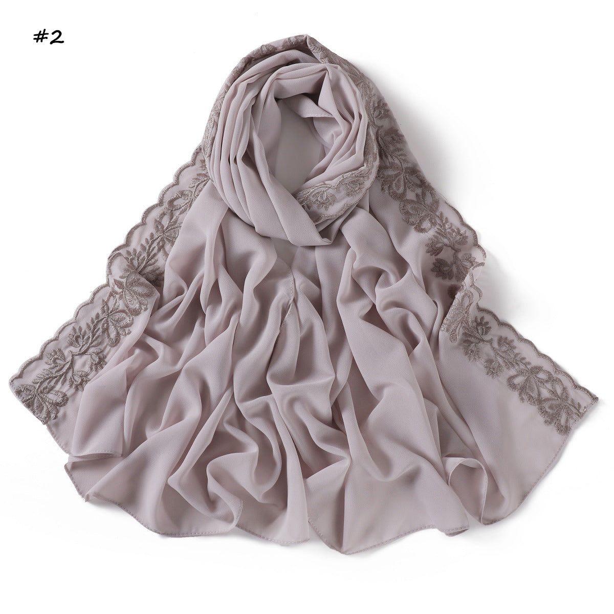 YZ315  Plain Chiffon Butterfly Embroidery Pearl Lace Hijab