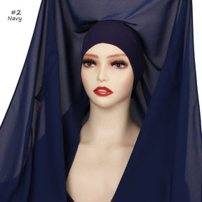 YZ316  Plain Silky Thick Chiffon Hijab with Built-in Magnetic Buckle and Matching Undercap
