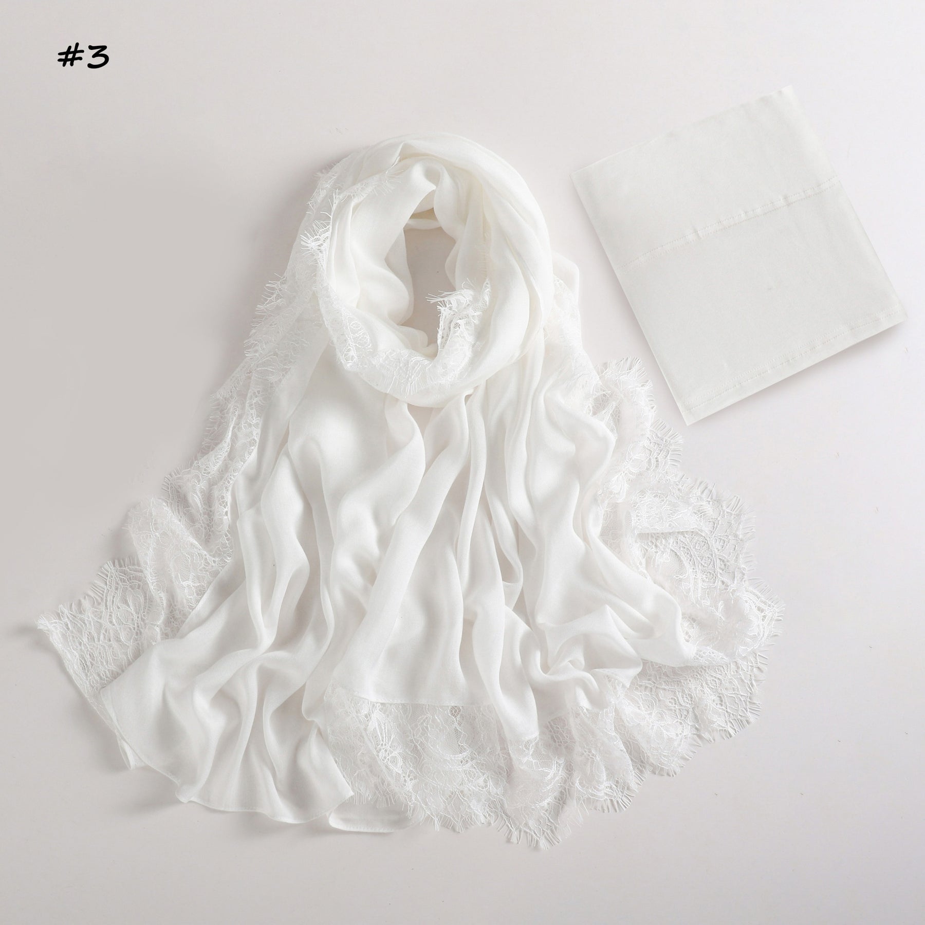 YZ347  Plain Modal Lace Hijab + Mercerized Cotton Tube Cap Set