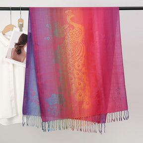 YF0438  Colorful Jacquard Soft Polyester Tassel Long Scarf