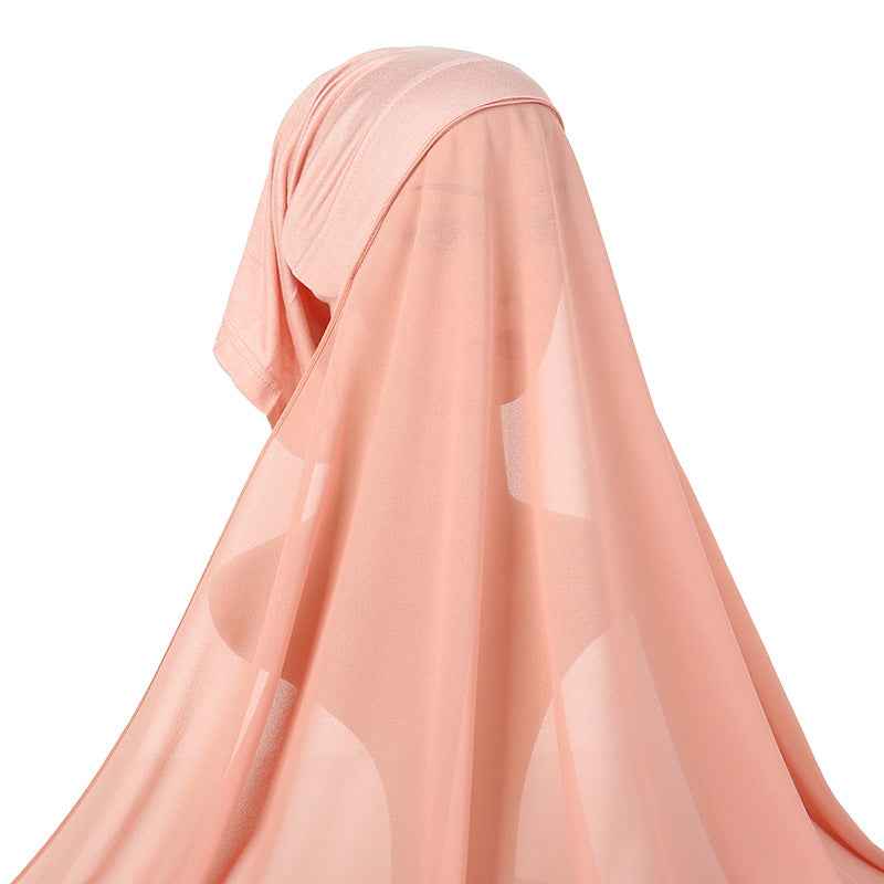 YW166  Plain Chiffon Hijab with Integrated Tube Cap