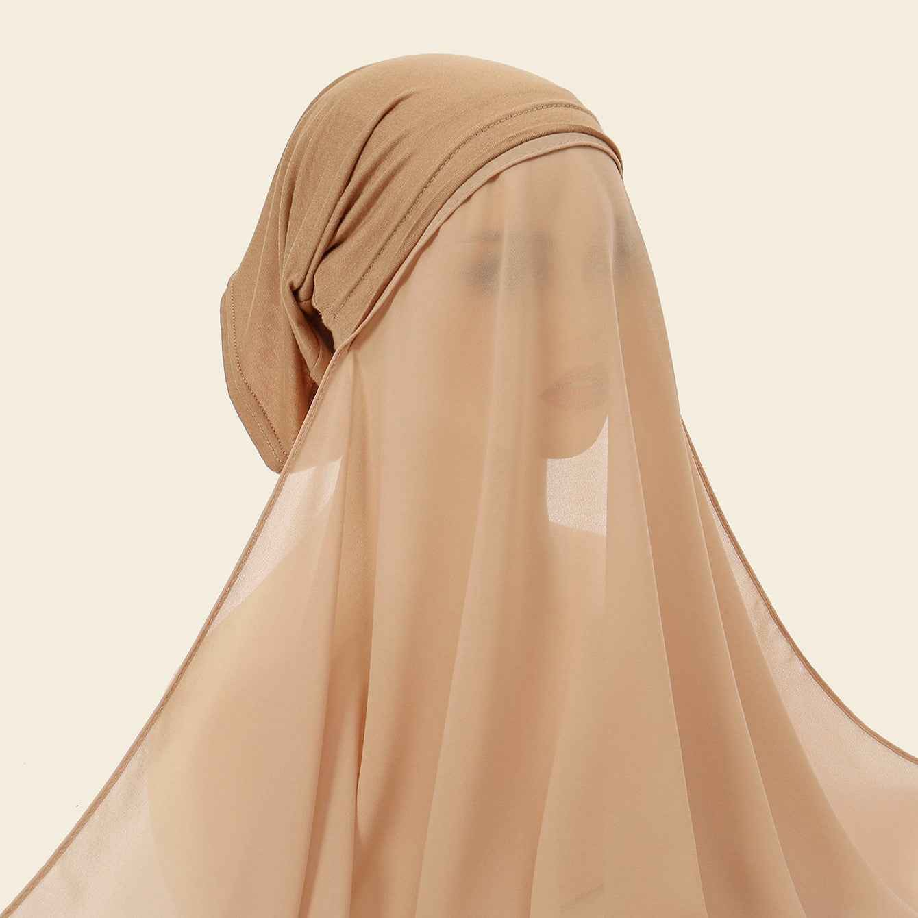 YW166  Plain Chiffon Hijab with Integrated Tube Cap