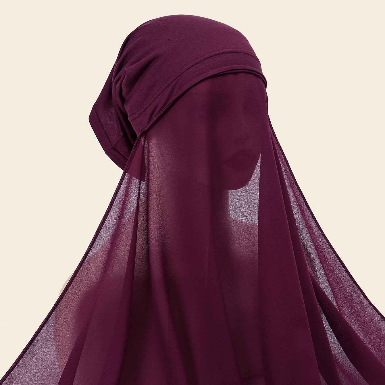 YW166  Plain Chiffon Hijab with Integrated Tube Cap