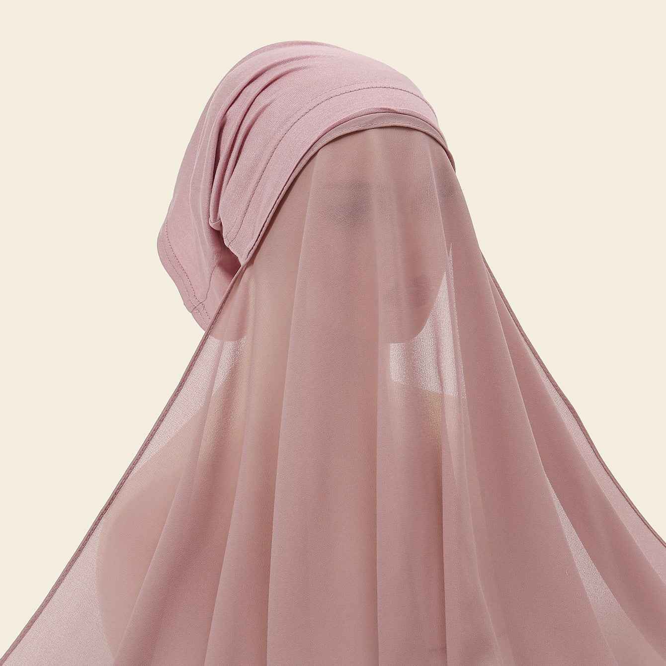 YW166  Plain Chiffon Hijab with Integrated Tube Cap