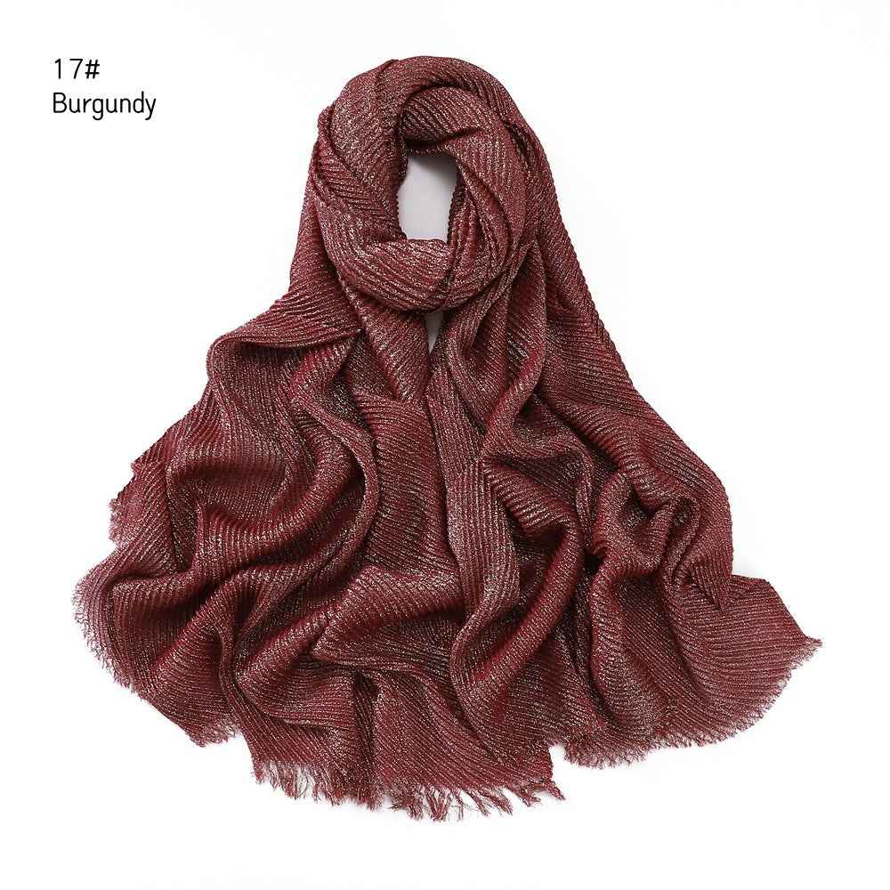 YZ112 Gold and Silver Thread Solid Color Crinkled Hijab