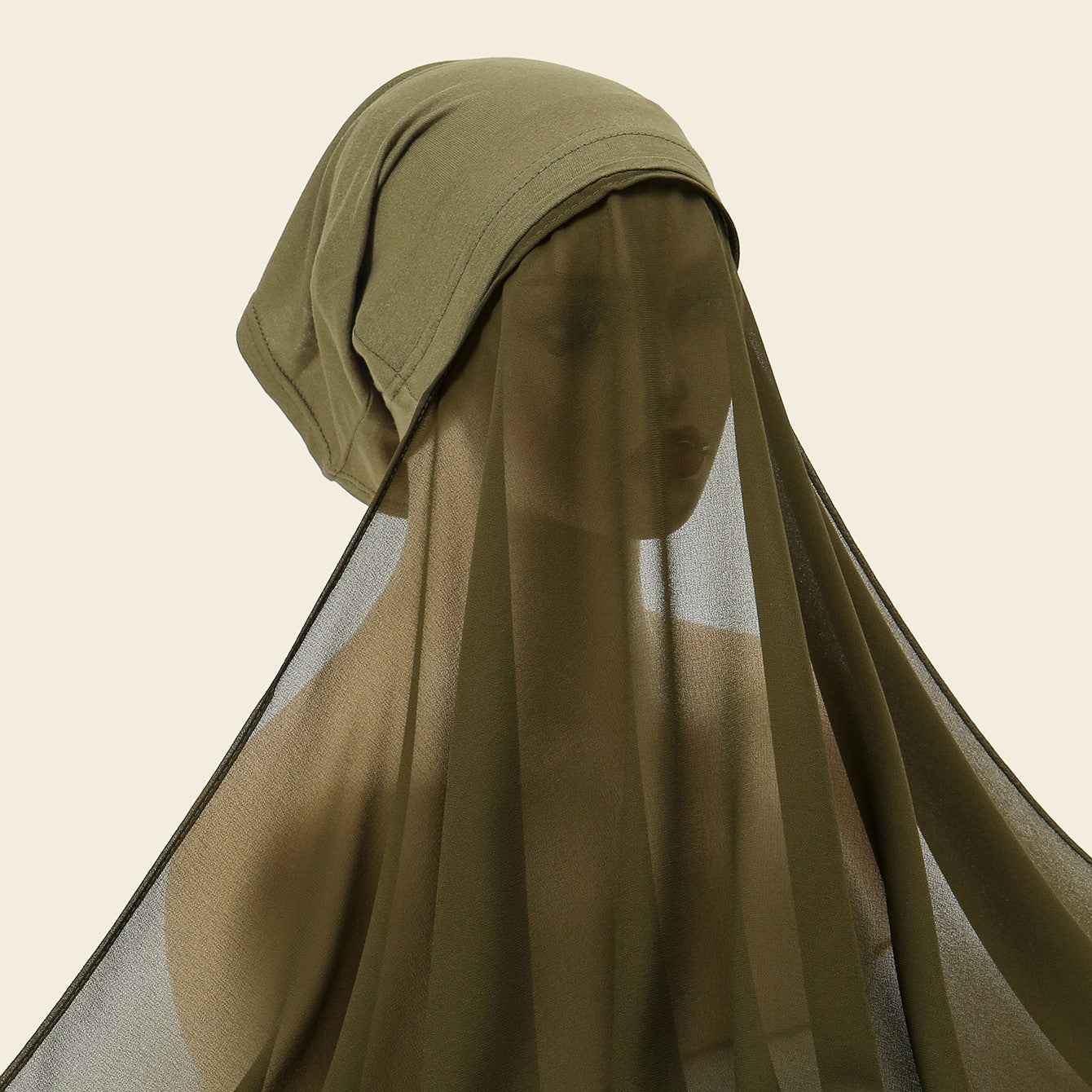 YW166  Plain Chiffon Hijab with Integrated Tube Cap