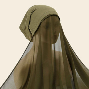 YW166  Plain Chiffon Hijab with Integrated Tube Cap
