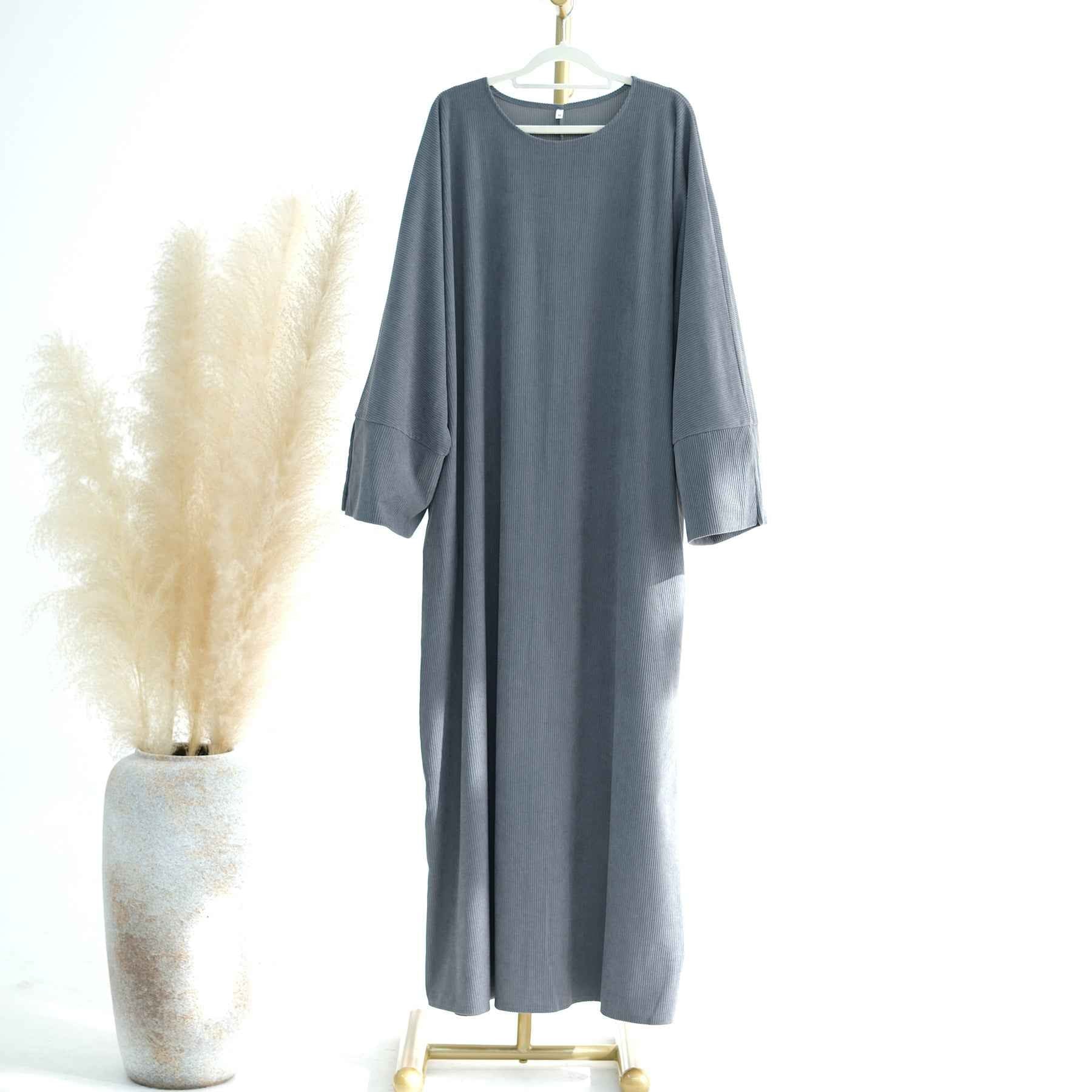 LR688 Autumn Winter Corduroy Abaya Dress & Hijab Set