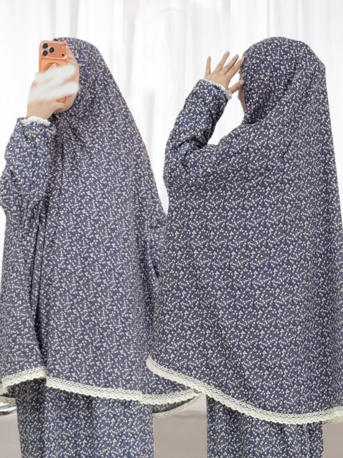 YT81  Floral Print Polyester Hijab & Abaya Prayer Set