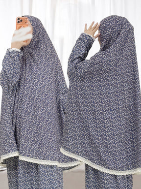 YT81  Floral Print Polyester Hijab & Abaya Prayer Set
