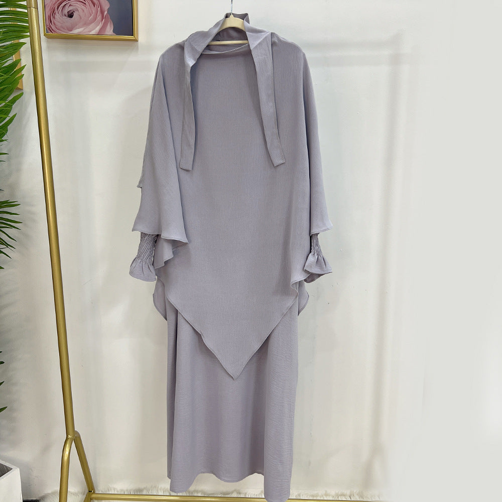 LR591+HJ907  Plain Dress with Single-Layer Hijab Set