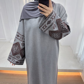 LR901  Embroidered Viscose Plus Size Long Sleeve Dress
