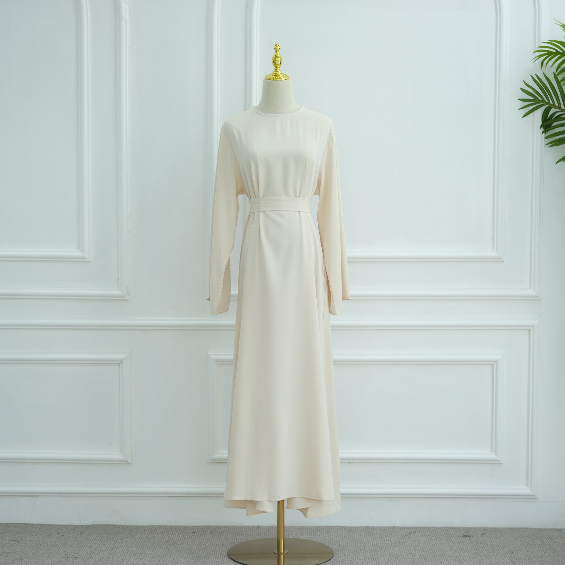LR1046  Plain Tie-Waist Nida Dress