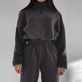 PP5972 Spring Autumn Plain Loose Zip Up Stand Collar Sweatsuit 2-Piece Set Abaya