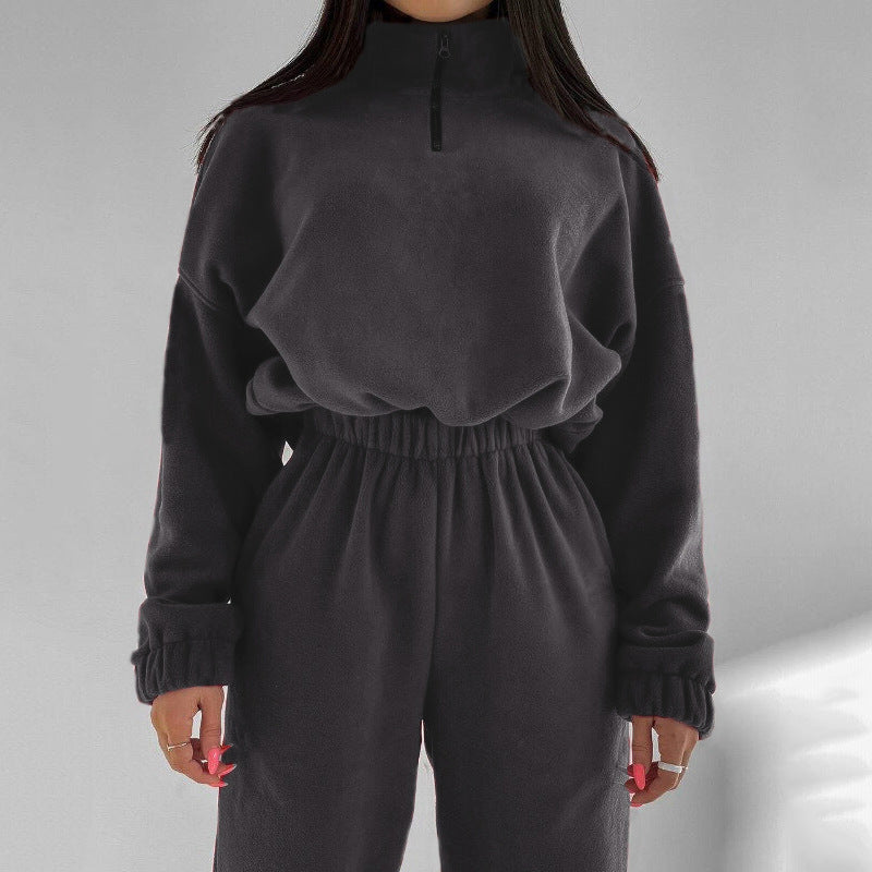 PP5972 Spring Autumn Plain Loose Zip Up Stand Collar Sweatsuit 2-Piece Set Abaya