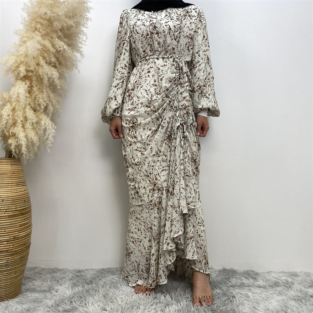 6669 printed floral muslim abaya dress