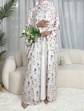 SMYH  Art Print Batwing Sleeve Cardigan Loose Abaya
