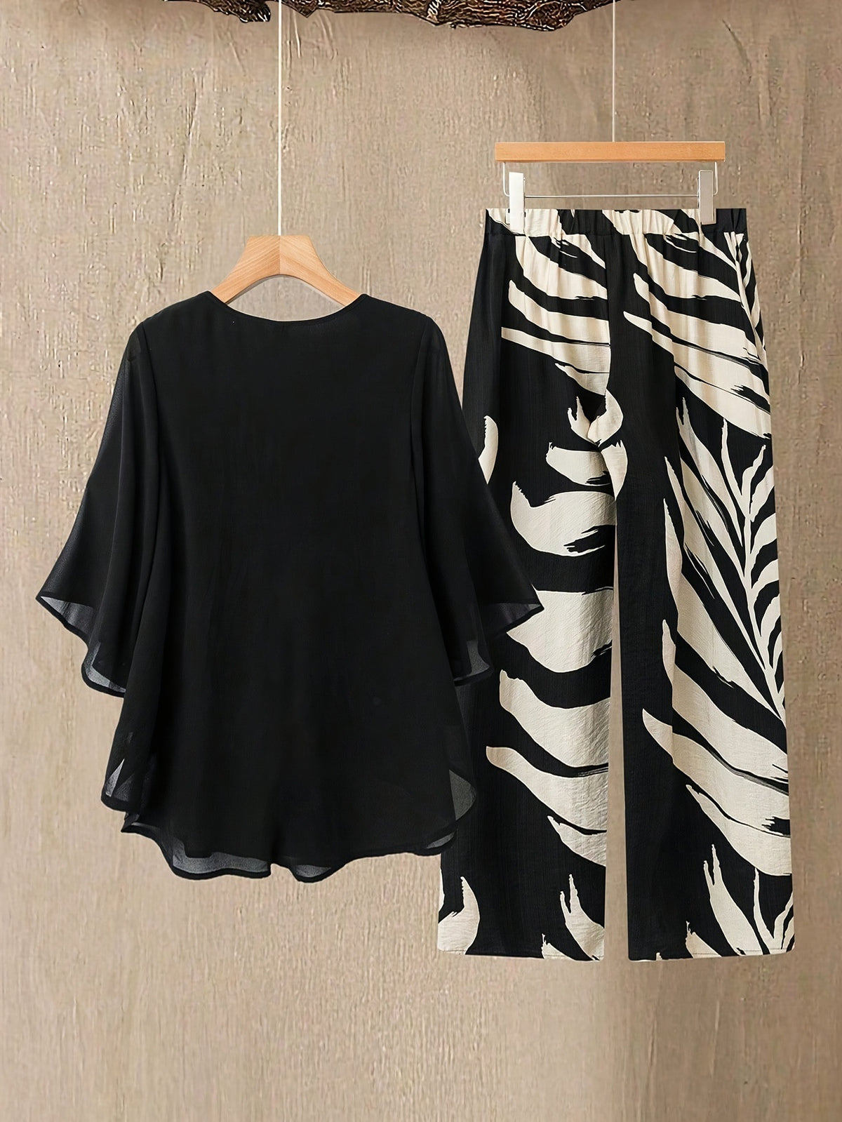 AL963438047152  Elegant Plus Size Chiffon Top & 4-Way Stretch Pants Set