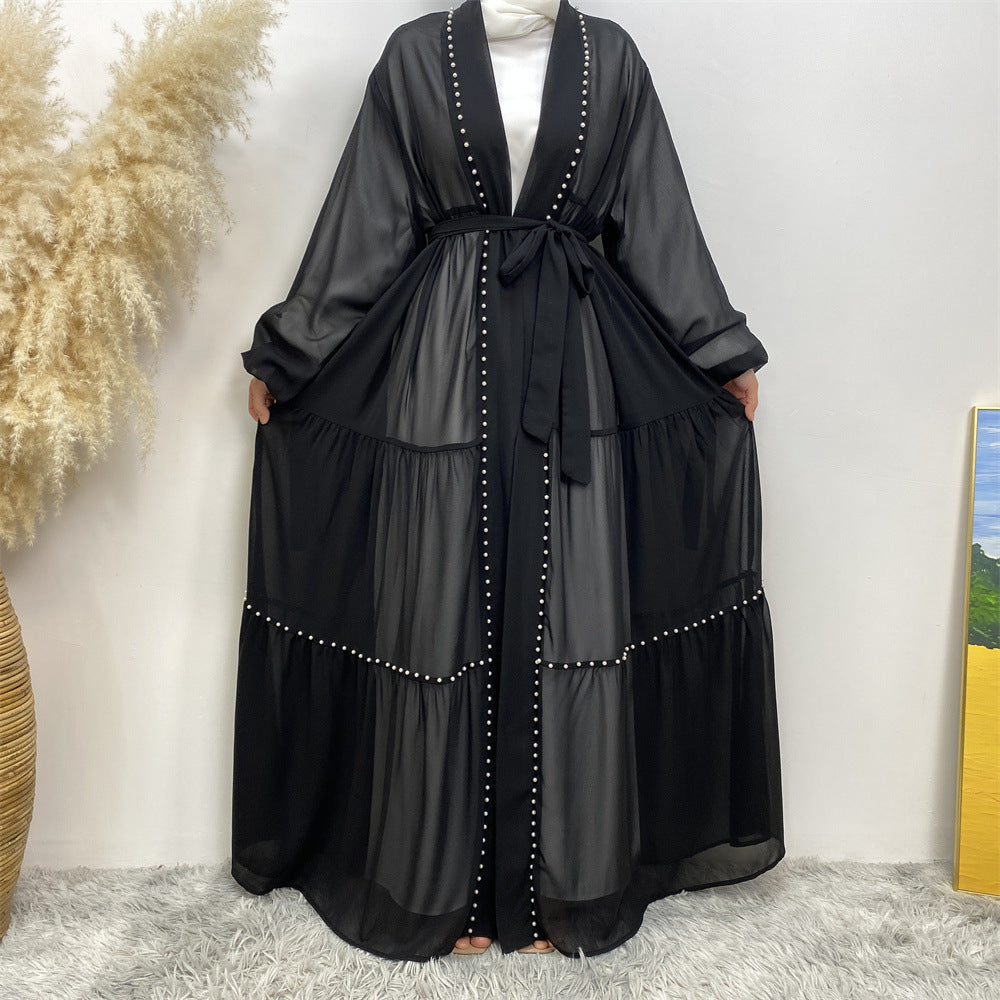 1964 plain Nail bead chiffon abaya