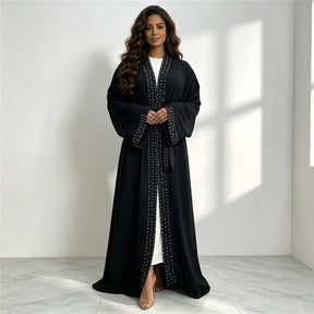 1838 vestido tipo cárdigan abaya musulmán con cuentas de uñas liso