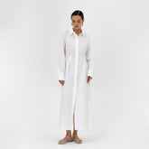 LYQ0431  Women's Waist-Cinching Linen Shirt Dress with Side Slit