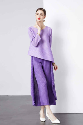 NRJ-610#19094 Pleated irregular trousers and nine-quarter sleeve bottoming shirt suit