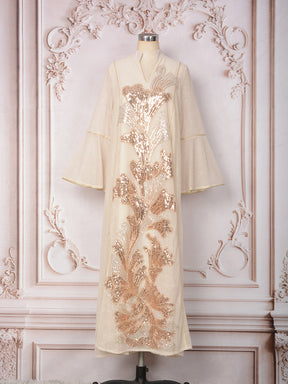 MT557  Stand Collar Sequin Beaded Embroidered Luxury Dress