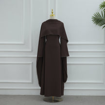 LR1167  Plain Scuba Beaded Shawl + Long Sleeve Dress Set