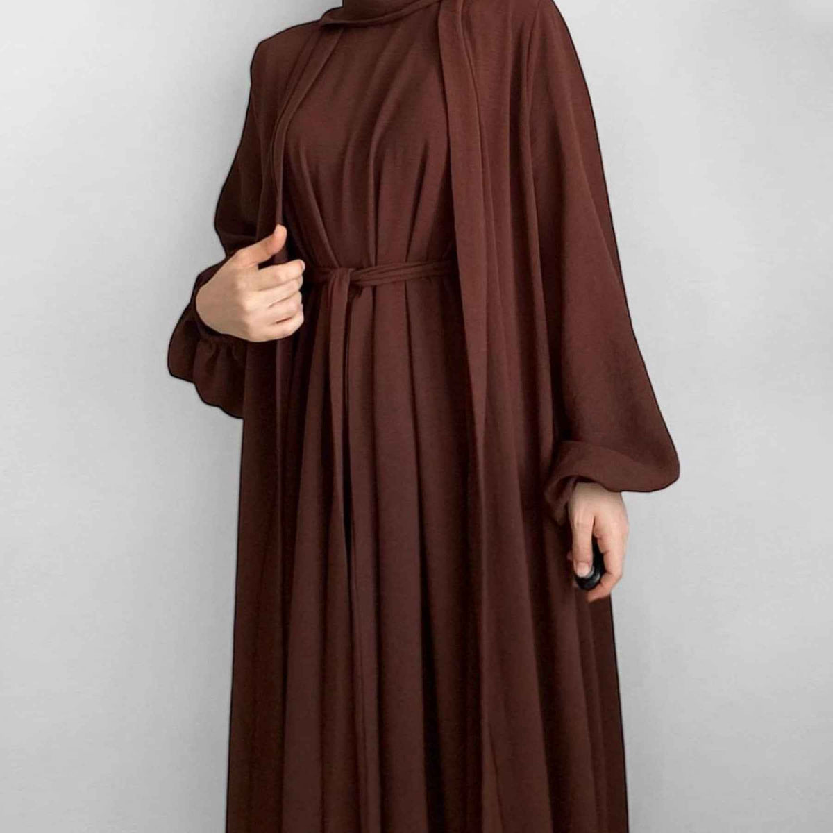 LR726 Plain Viscose Abaya Two-Piece Set + Hijab