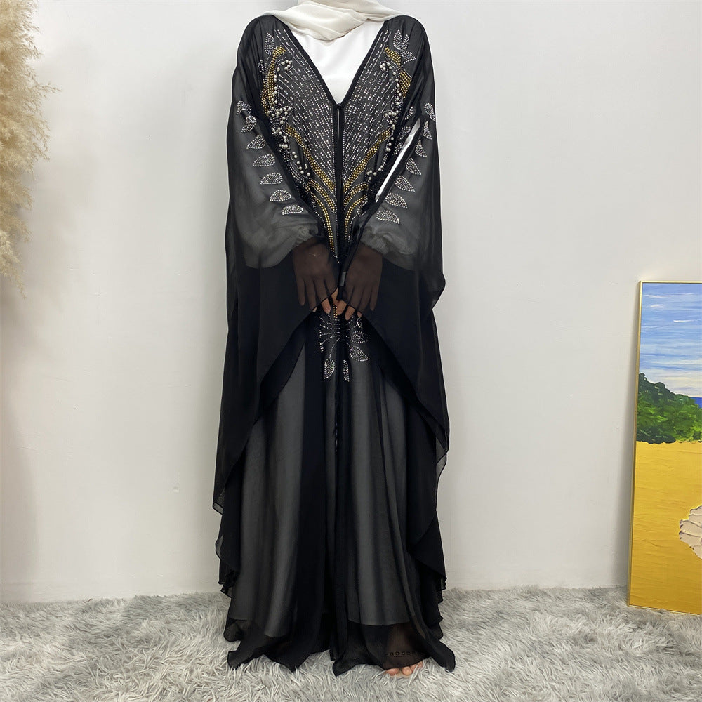 6743 plain stamping rhinestone cardigan abaya