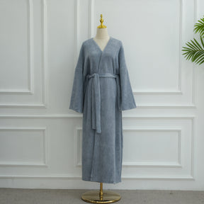 LR1125  Thick Winter Abaya Cardigan with Belt
