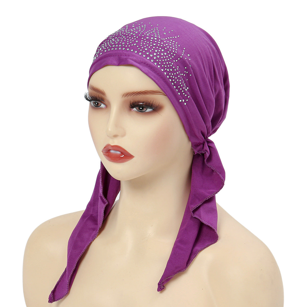 TJM-弧形烫钻 plain hot stamped rhinestones hijab turban hat