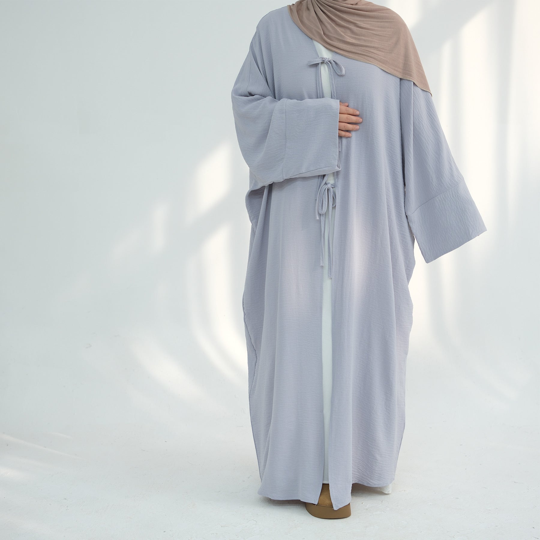 LR883  Tie-Waist Open-Front Polyester Dress